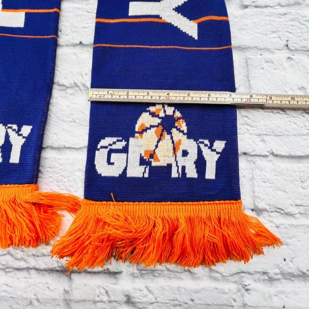 Perth Glory Soccer Scarf Royal Blue Orange Fringe 100 Percent Acrylic